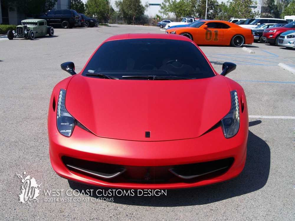 West Coast Customs Shares Photos Of Satin Red Ferrari 458 Wrap For Justin Bieber Autoevolution