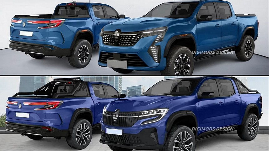 2025 Renault Oroch and 2025 Renault Alaskan renderings by Digimods DESIGN