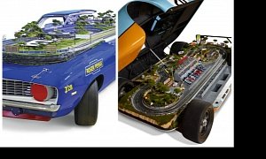 Slot Car Race Tracks Built into Porsche 917 and Camaro Z28 Replicas