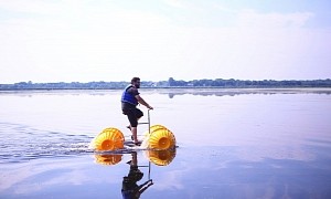 Wheeled, Funny-Looking Watercraft Claims to Be the World's First All-Floating Water Bike
