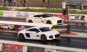 Wheelie-Popping Twin Turbo Audi R8 Drags Stylish Nissan GT-R, It’s Not Even Close