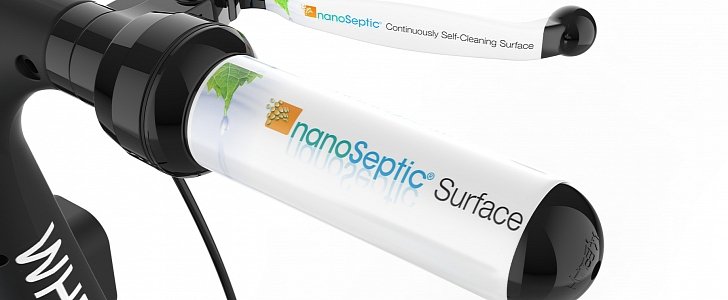 Wheels e-bikes with custom-made NanoSeptic self-cleaning surfaces