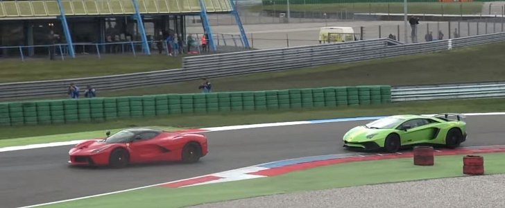 Aventador SV attacks LaFerrari on the track
