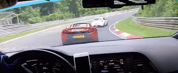 Hot hatches race McLaren 650S Spider on 'Ring