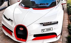 White And Red Bugatti Chiron Shows Amazing Spec in Dubai