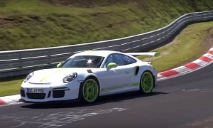 White Porsche 911 GT3 RS with Lime Green Details Goes Berserk on Nurburgring