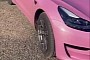 White Tesla Model 3 Gets Barbie-fied, Now Wears Pink Glitter Wrap