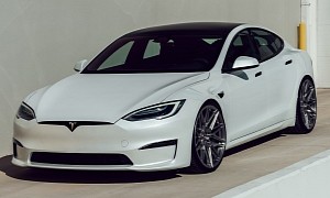 White Tesla Model S Plaid Gets an Attitude Adjustment, License Plate Reveals Its Secret