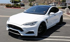 White Tesla Model S with Larte Design Elizabeta Kit Looks Bad-Boy
