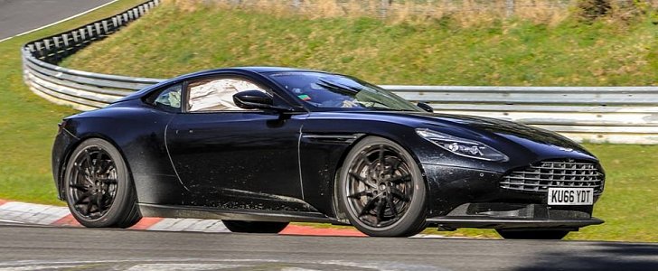 Aston Martin DB11 prototype lapping Nurburgring with a deployed airbag