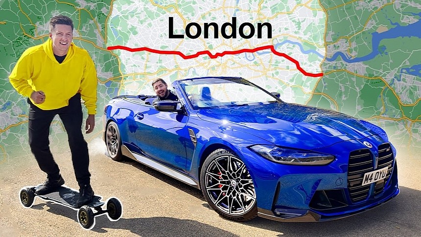 500-hp BMW M4 Competition Convertible v electric scooter v walking