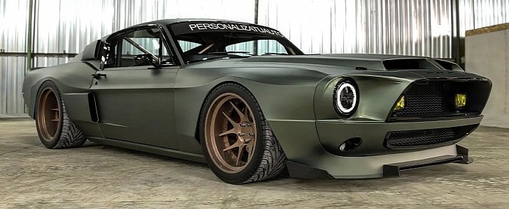 Ford Mustang Shelby GT350 slammed widebody Matte Army Green on Copper by personalizatuauto