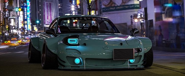 Widebody Mazda RX-7 Looks Ready for Cyberpunk Future