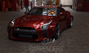 Widebody Nissan GT-R Rendered with Floating Arches, Dominant Swan Neck Wing
