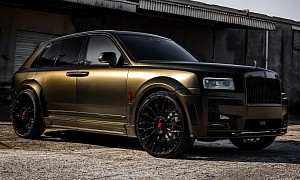 Widebody Rolls-Royce Cullinan RS Edition Rides Satin Gold Dust on Black 26s