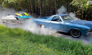 Wife's LS3 El Camino Almost Toasts Clutch, Still Nails a Double Jet Ski Trailer Burnout