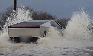 Will It Sink or Will It Float? A Tesla Cybertruck With Wade Mode on Drives Through Water
