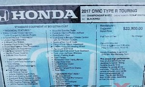 Window Sticker Suggests 2017 Honda Civic Type R Is Priced From $33,900