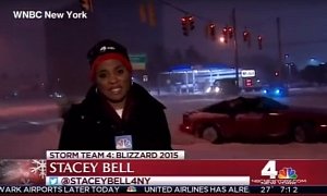 WNBC Crew on the Street Gets Sprayed with Snow by a Drifting Nissan