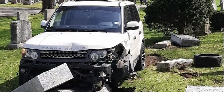 Woman Crashes Range Rover in Cemetery