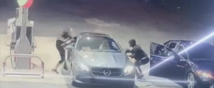 Woman jumps through car window to prevent slider from taking her car