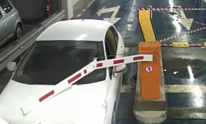 Woman Trying to Exit Underground Car Park - Fails