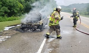 Woman’s Car Catches Fire While Driving Down the Highway