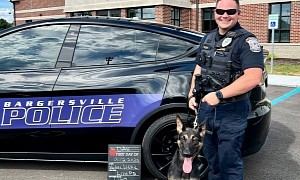 Word's Largest Tesla Police Car Fleet is Now Equipped With Man’s Best Friend K-9 Unit, Dax