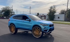 “World First” BMW X1 Somehow Rides on 30-Inch Brushed-Gold Rucci Forged Wheels