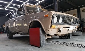 Straight Outta Russia: Old Lada Sedan Gains Square Sliding Front Wheels Because Why Not?