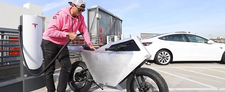 Casey Neistat with what he called the "world's first Cyberbike"