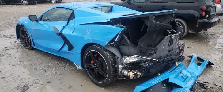 Wrecked 2020 Chevrolet Corvette Convertible rear-ended by a van