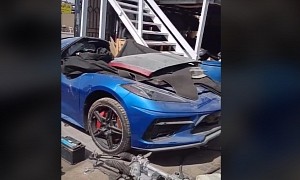 Wrecked C8 Corvette Looks Pitiful in Dubai Waiting to Be Scrapped for Parts