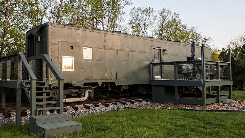 WWII troop train car was converted into a lovely tiny home