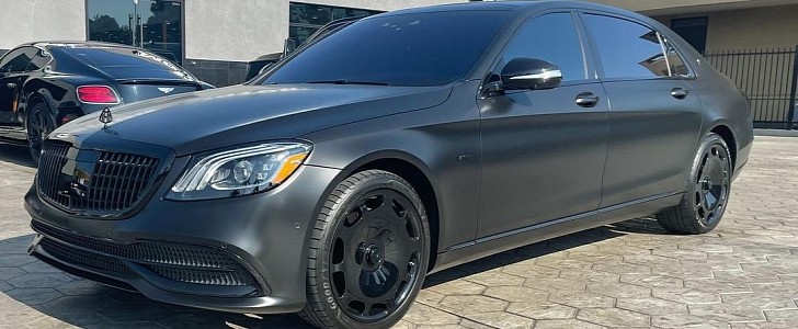 Mercedes-Maybach S 650 with big face wheels and dressed up by Champion Motoring in Satin Black