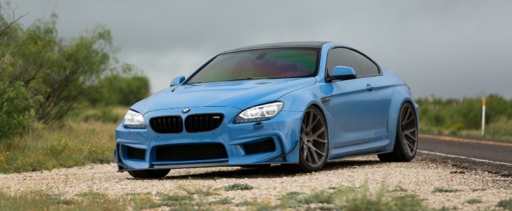 Yas Marina Blue BMW 650i with Prion Widebody Kit and Vossen Wheels 