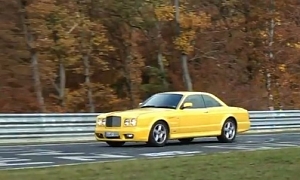 Yellow Bentley Continental T Laps the Nurburgring