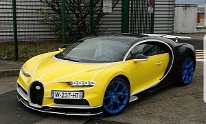 Yellow Bugatti Chiron with Blue Wheels Goes All Extrovert