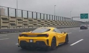 Yellow Ferrari 488 Pista Spotted in Highway Traffic, Looks Like a Rocket