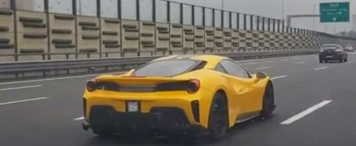 Yellow Ferrari 488 Pista Spotted in Highway Traffic