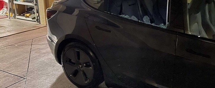 Tesla Model 3 shattered window