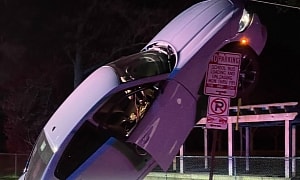 You Can't Park There, Sir: Dodge Charger Goes Airborne, Lands on 'No Parking' Sign