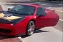 Young Lady Powerslides Ferrari Supercar up the Curb and Straight Into the Wall