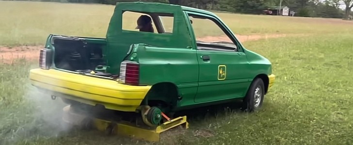 Youtuber Billy Ginger turned his Ford Festiva into a lawn mower