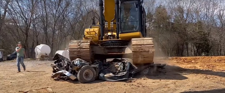 Toyota Destroyed by an Excavator