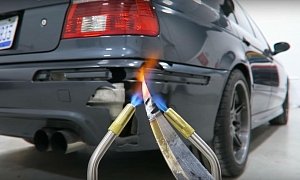 YouTuber Sets Fire to His BMW in Glowing 1,000-Degree Knife vs BMW M5 Experiment