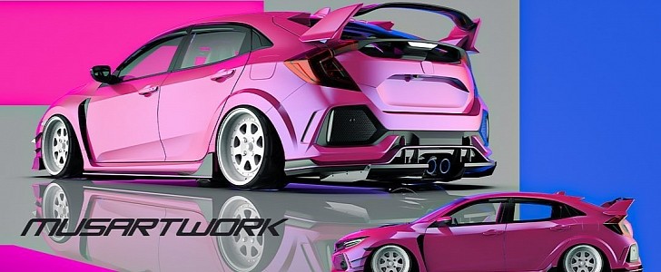 Zany Honda Civic Type R widebody Pink rendering 