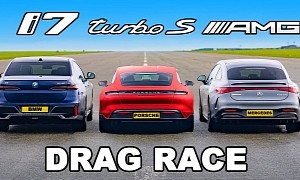 Zero Funs Given: Porsche Taycan Drags Mercedes EQS and BMW i7 Over a Quarter-Mile
