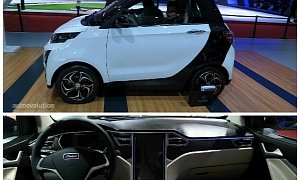 Zotye E30 EV Shoves a Tesla Model S Dashboard Inside a smart Chinese Copycat