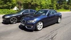 2015 BMW 220d Convertible overtaking a BMW 5 Series